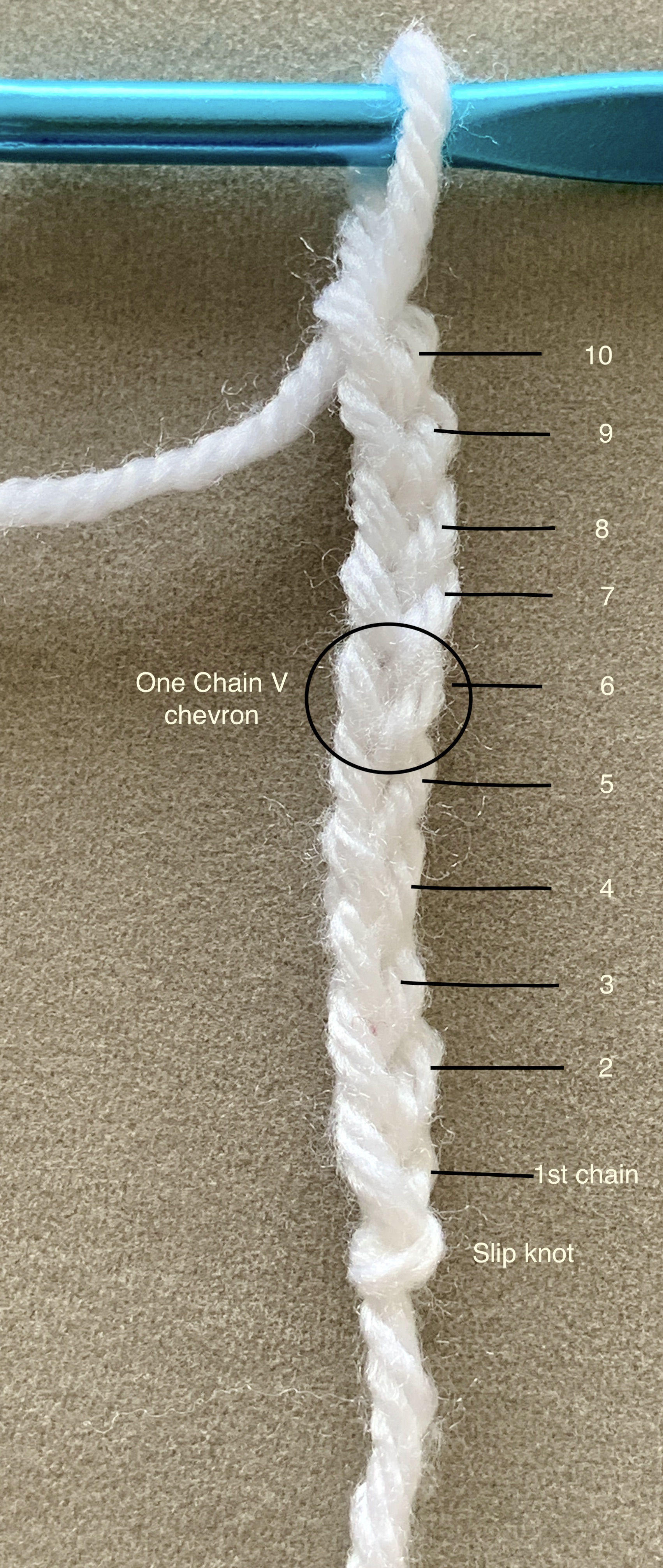 A length of crochet chain stitches
